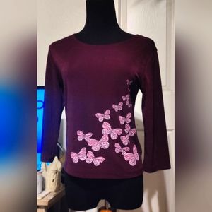 BURGUNDY BUTTERFLY LONG SLEEVE SIZE LARGE